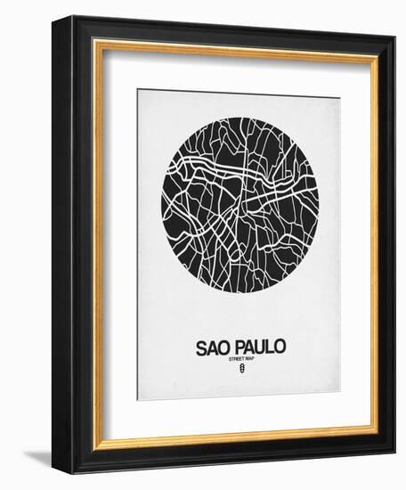 Sao Paulo Street Map Black on White-NaxArt-Framed Art Print