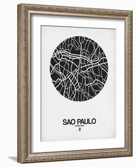 Sao Paulo Street Map Black on White-NaxArt-Framed Art Print