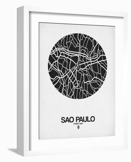Sao Paulo Street Map Black on White-NaxArt-Framed Art Print