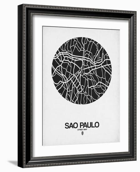 Sao Paulo Street Map Black on White-NaxArt-Framed Art Print