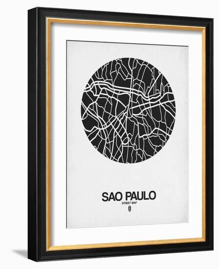 Sao Paulo Street Map Black on White-NaxArt-Framed Art Print