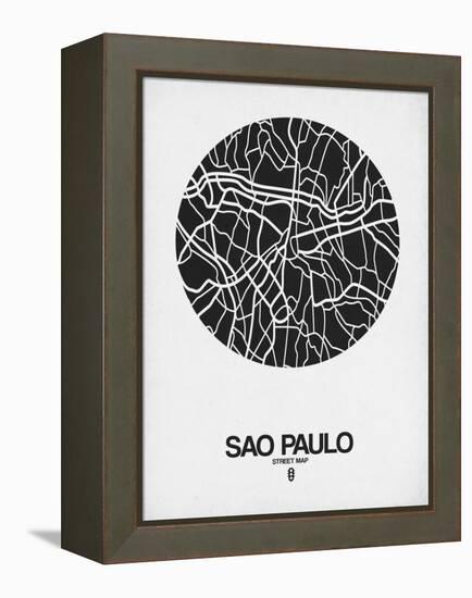 Sao Paulo Street Map Black on White-NaxArt-Framed Stretched Canvas