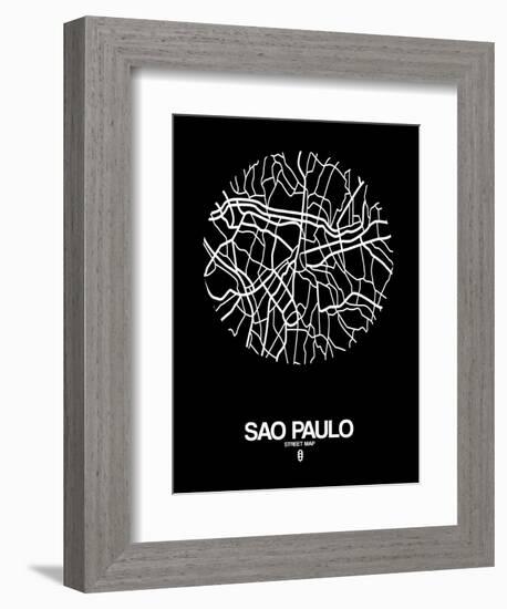 Sao Paulo Street Map Black-NaxArt-Framed Premium Giclee Print