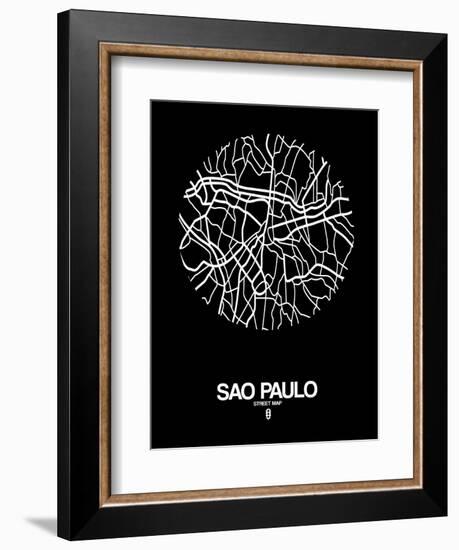 Sao Paulo Street Map Black-NaxArt-Framed Premium Giclee Print