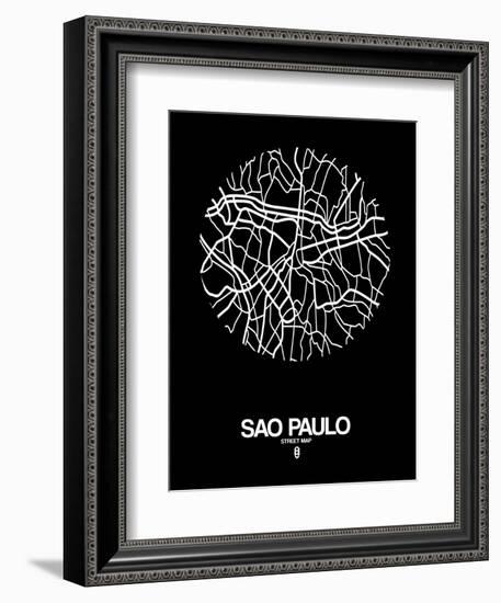 Sao Paulo Street Map Black-NaxArt-Framed Premium Giclee Print