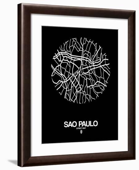 Sao Paulo Street Map Black-NaxArt-Framed Art Print