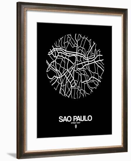 Sao Paulo Street Map Black-NaxArt-Framed Art Print