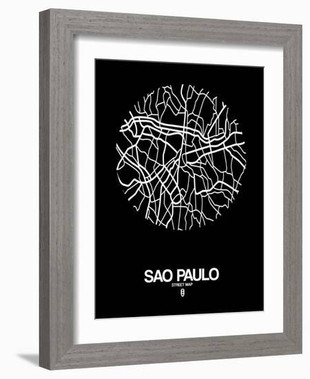 Sao Paulo Street Map Black-NaxArt-Framed Art Print