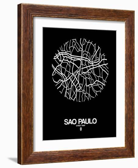 Sao Paulo Street Map Black-NaxArt-Framed Art Print