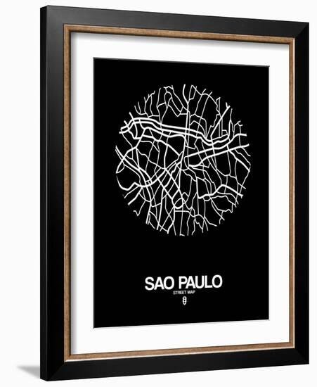 Sao Paulo Street Map Black-NaxArt-Framed Art Print