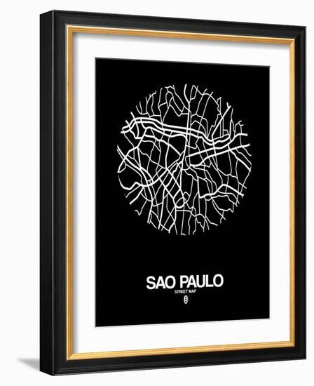 Sao Paulo Street Map Black-NaxArt-Framed Art Print