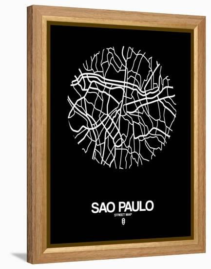 Sao Paulo Street Map Black-NaxArt-Framed Stretched Canvas
