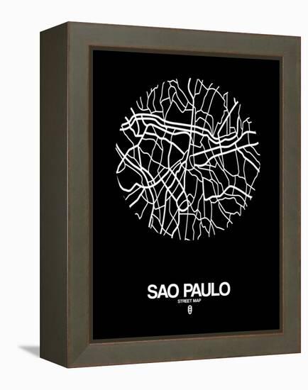 Sao Paulo Street Map Black-NaxArt-Framed Stretched Canvas