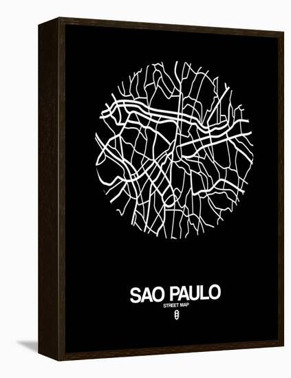 Sao Paulo Street Map Black-NaxArt-Framed Stretched Canvas