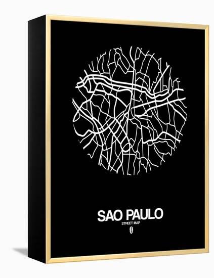 Sao Paulo Street Map Black-NaxArt-Framed Stretched Canvas