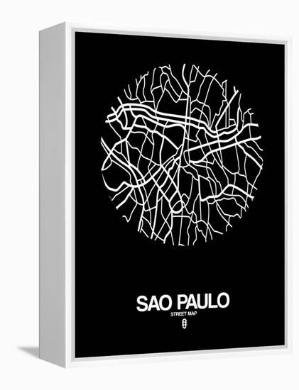 Sao Paulo Street Map Black-NaxArt-Framed Stretched Canvas