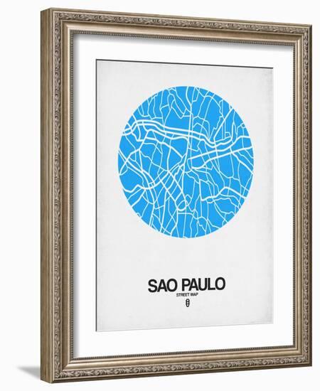 Sao Paulo Street Map Blue-NaxArt-Framed Art Print