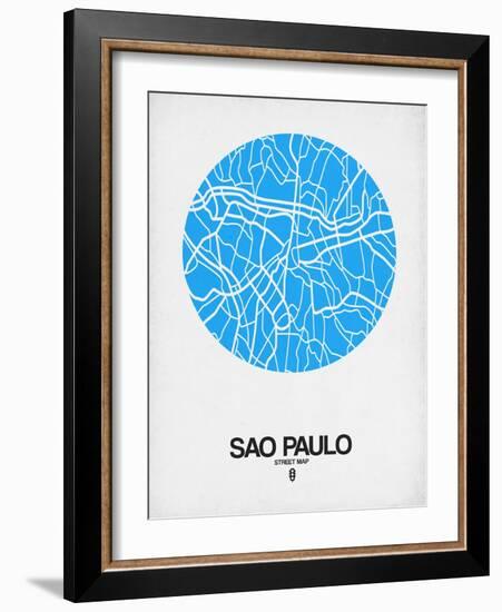 Sao Paulo Street Map Blue-NaxArt-Framed Art Print