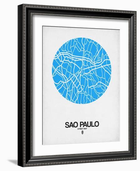 Sao Paulo Street Map Blue-NaxArt-Framed Art Print