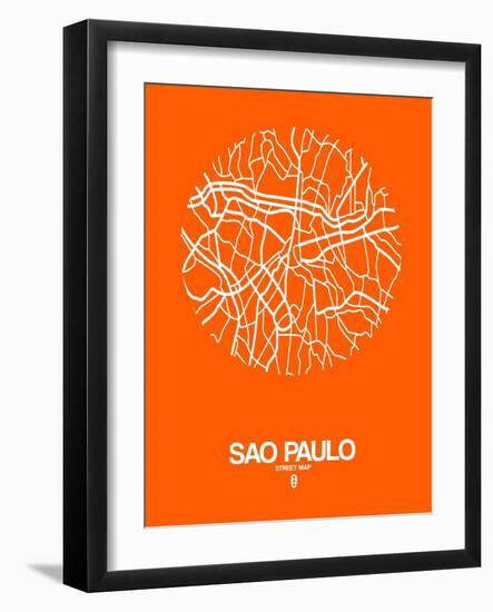 Sao Paulo Street Map Orange-NaxArt-Framed Art Print