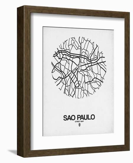 Sao Paulo Street Map White-NaxArt-Framed Art Print