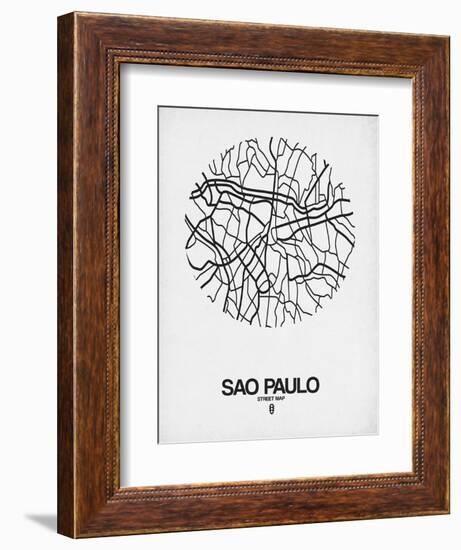 Sao Paulo Street Map White-NaxArt-Framed Art Print