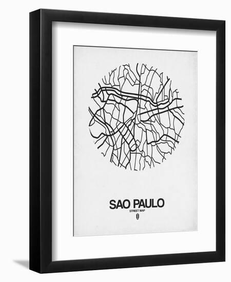 Sao Paulo Street Map White-NaxArt-Framed Art Print