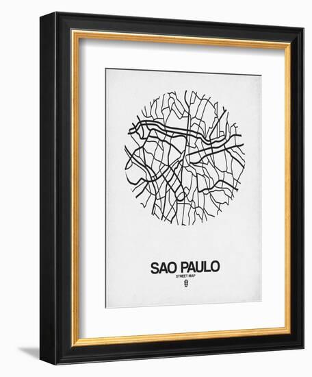 Sao Paulo Street Map White-NaxArt-Framed Art Print