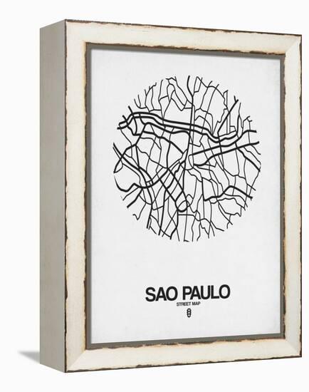 Sao Paulo Street Map White-NaxArt-Framed Stretched Canvas