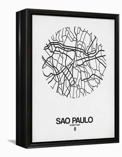 Sao Paulo Street Map White-NaxArt-Framed Stretched Canvas