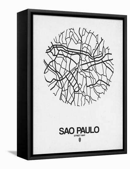 Sao Paulo Street Map White-NaxArt-Framed Stretched Canvas