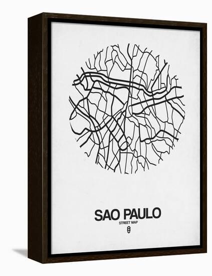 Sao Paulo Street Map White-NaxArt-Framed Stretched Canvas