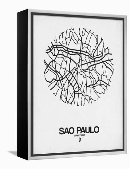 Sao Paulo Street Map White-NaxArt-Framed Stretched Canvas