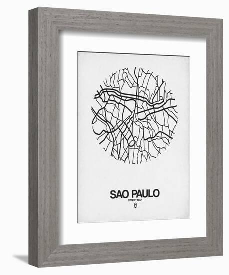 Sao Paulo Street Map White-NaxArt-Framed Premium Giclee Print