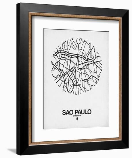 Sao Paulo Street Map White-NaxArt-Framed Premium Giclee Print