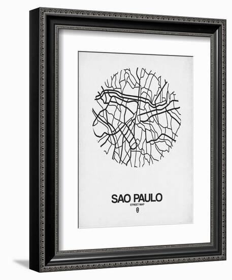 Sao Paulo Street Map White-NaxArt-Framed Premium Giclee Print