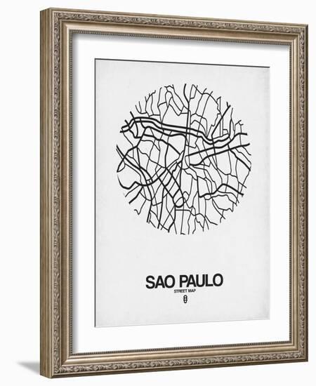 Sao Paulo Street Map White-NaxArt-Framed Art Print