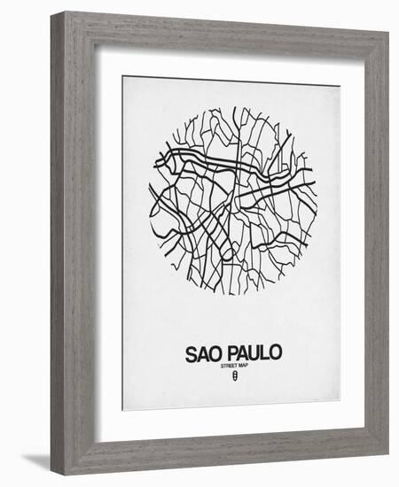 Sao Paulo Street Map White-NaxArt-Framed Art Print