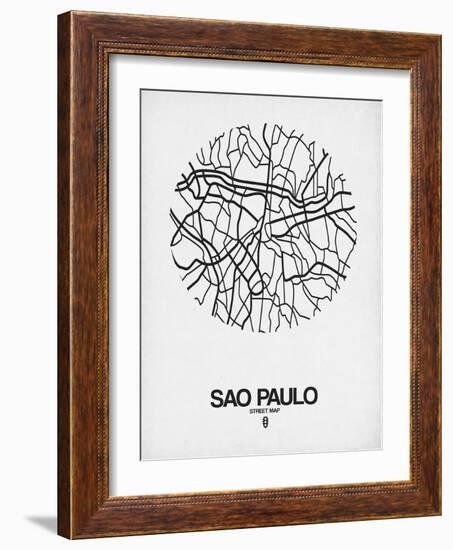 Sao Paulo Street Map White-NaxArt-Framed Art Print