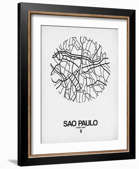 Sao Paulo Street Map White-NaxArt-Framed Art Print