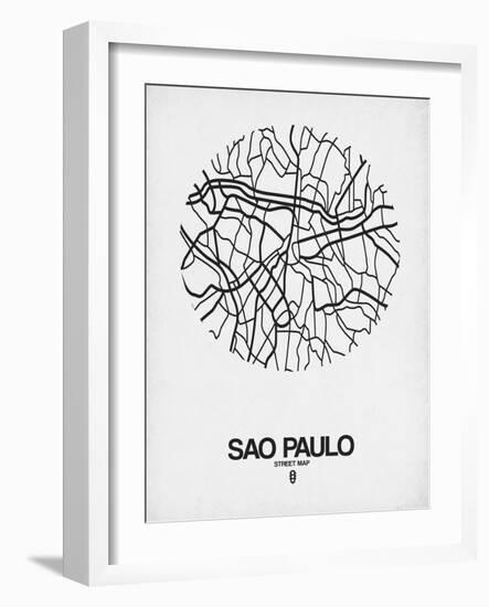 Sao Paulo Street Map White-NaxArt-Framed Art Print