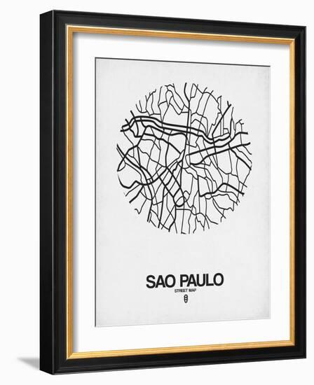 Sao Paulo Street Map White-NaxArt-Framed Art Print