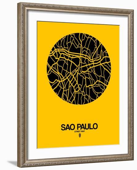 Sao Paulo Street Map Yellow-NaxArt-Framed Art Print