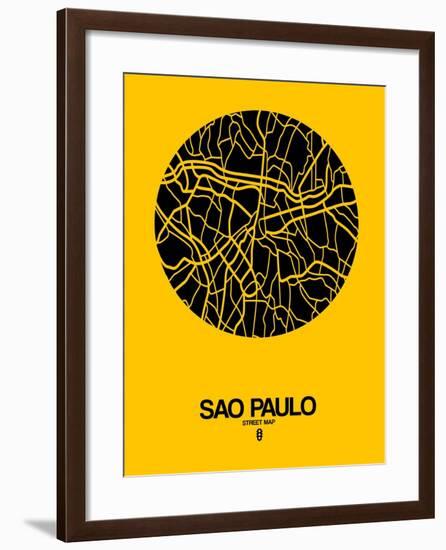 Sao Paulo Street Map Yellow-NaxArt-Framed Art Print