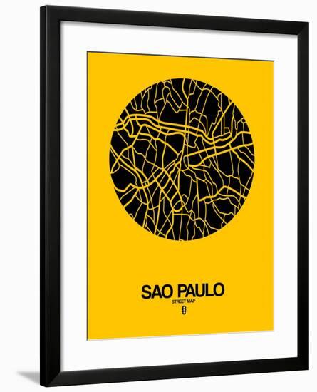 Sao Paulo Street Map Yellow-NaxArt-Framed Art Print