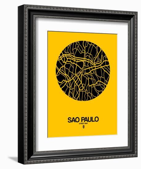 Sao Paulo Street Map Yellow-NaxArt-Framed Art Print