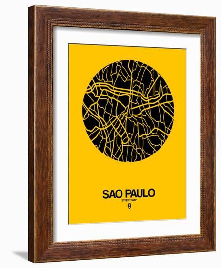 Sao Paulo Street Map Yellow-NaxArt-Framed Art Print