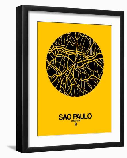 Sao Paulo Street Map Yellow-NaxArt-Framed Art Print