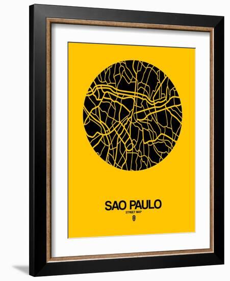 Sao Paulo Street Map Yellow-NaxArt-Framed Art Print