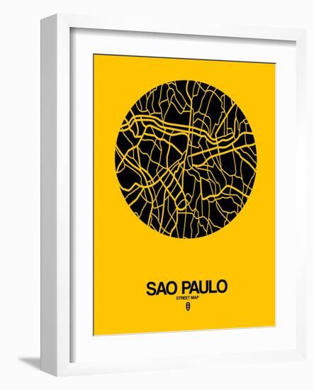 Sao Paulo Street Map Yellow-NaxArt-Framed Art Print